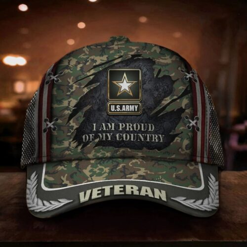 US Army Veteran I Am Proud Of My Country Hat Patriotic Camo Merch UXVET06CAP
