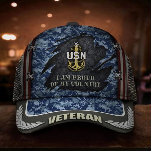 US Navy Veteran I Am Proud Of My Country Hat USN Veteran Patriotic Camo Hats UXVET46CA
