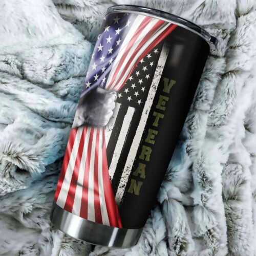 US Veteran American flag camo stainless steel tumbler