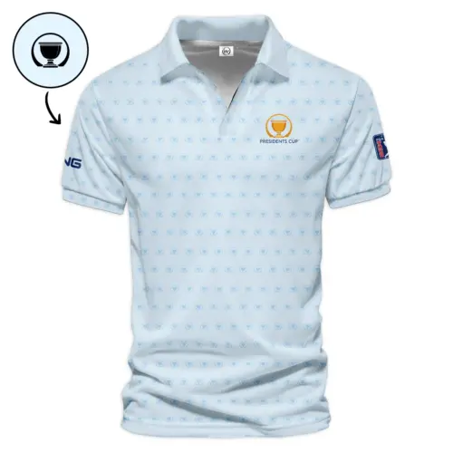 Ping Updated Logo 125th U.S. Open Dark Blue Gradient Abstract White Background  Vneck Polo Shirt Style Classic