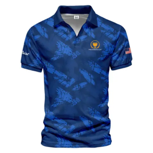 Presidents Cup Dark Blue Grunge Pattern Background Titleist Vneck Polo Shirt Style Classic