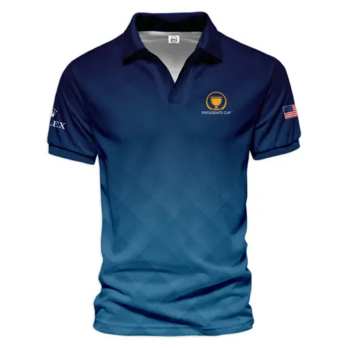 Updated Logo 125th U.S. Open Blue Gradient Pattern White  Rolex Vneck Polo Shirt Style Classic
