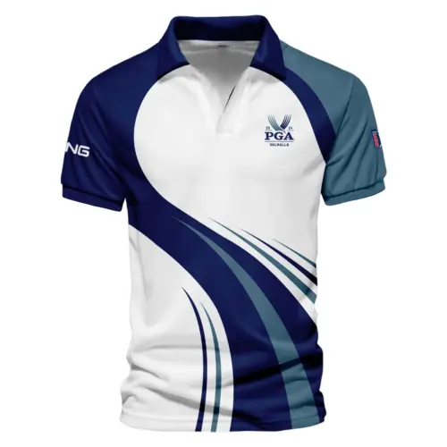 Update Logo 2025 PGA Championship Golf Blue Wave Pattern Ping Vneck Polo Shirt Style Classic Polo Shirt For Men