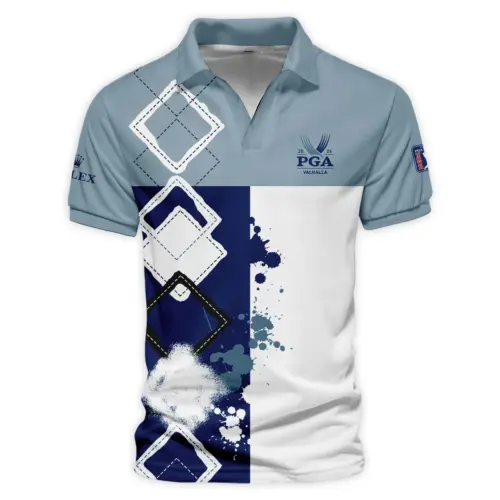 Update Logo 2025 PGA Championship Rolex Blue White Brush Line Vneck Polo Shirt Style Classic Polo Shirt For Men