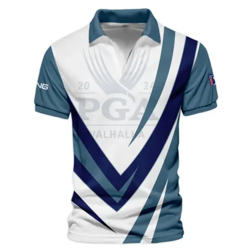 Ping Update Logo 2025 PGA Championship Dark Moderate Blue White Blue Vneck Polo Shirt Style Classic Polo Shirt For Men