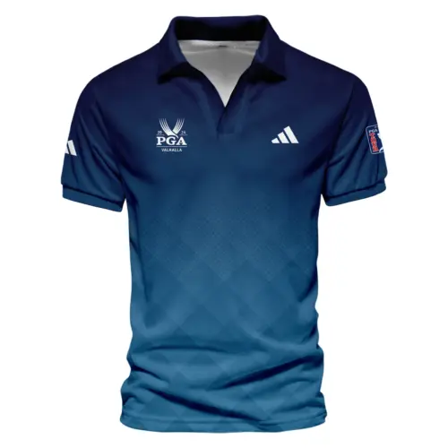 Update Logo 2025 PGA Championship Adidas Blue Gradient Abstract Stripes  Vneck Polo Shirt Style Classic Polo Shirt For Men