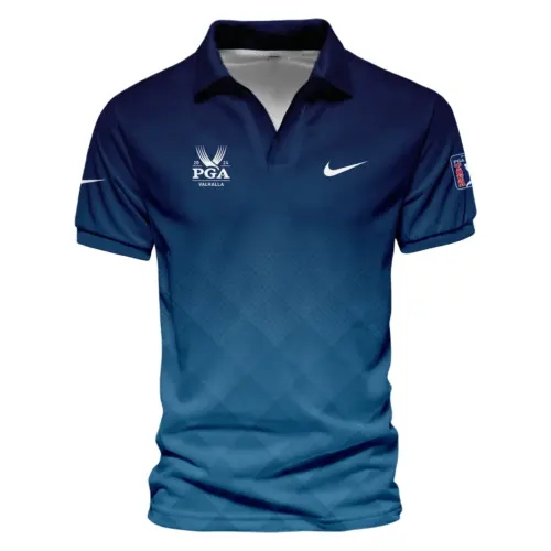 Update Logo 2025 PGA Championship Nike Blue Gradient Abstract Stripes  Vneck Polo Shirt Style Classic Polo Shirt For Men
