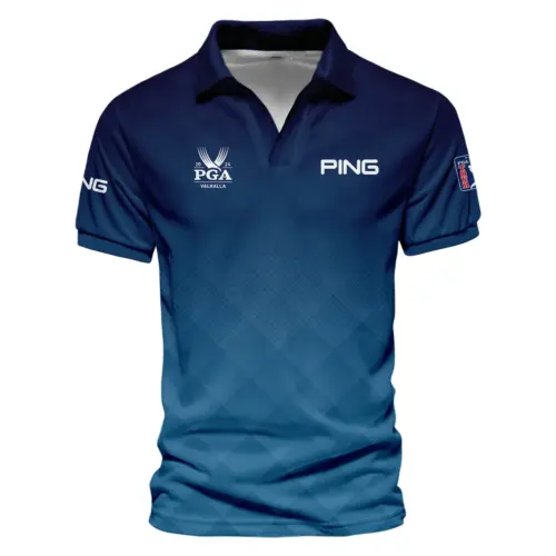 Update Logo 2025 PGA Championship Ping Blue Gradient Abstract Stripes  Vneck Polo Shirt Style Classic Polo Shirt For Men