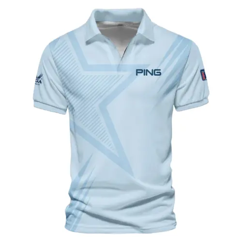 Ping Updated Logo 125th U.S. Open Dark Blue Gradient Abstract White Background  Vneck Polo Shirt Style Classic