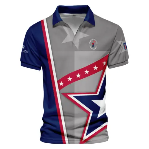 Updated Logo 125th U.S. Open Rolex White Star Red Line Blue  Vneck Polo Shirt Style Classic Polo Shirt For Men