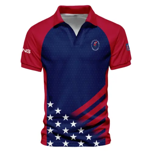 Ping Updated Logo 125th U.S. Open Star White Dark Blue Red Background Vneck Polo Shirt Style Classic Polo Shirt For Men