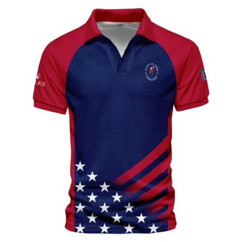 Rolex Updated Logo 125th U.S. Open Star White Dark Blue Red Background Vneck Polo Shirt Style Classic Polo Shirt For Men