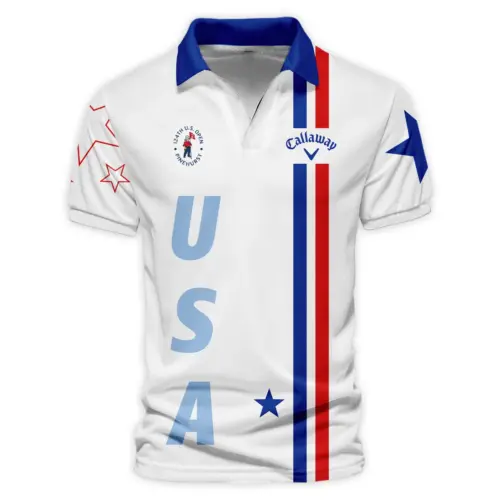 Callaway Updated Logo 125th U.S. Open Dark Blue Gradient Abstract White Background  Vneck Polo Shirt Style Classic