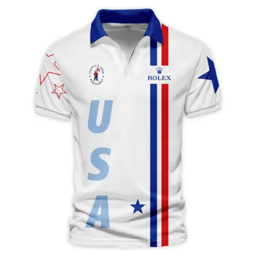 Updated Logo 125th U.S. Open Rolex Blue Red Line White Vneck Polo Shirt Style Classic Polo Shirt For Men