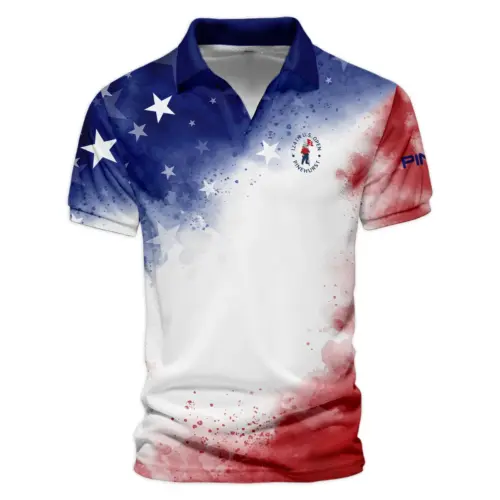 Updated Logo 125th U.S. Open Ping Blue Red Watercolor Star White Backgound Vneck Polo Shirt Style Classic Polo Shirt For Men