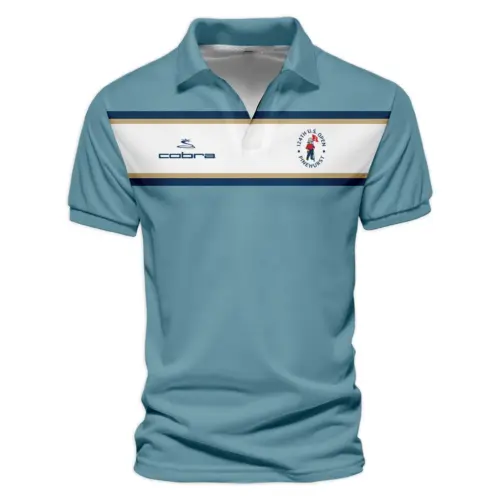 Cobra Golf Updated Logo 125th U.S. Open Dark Blue Gradient Abstract White Background  Vneck Polo Shirt Style Classic
