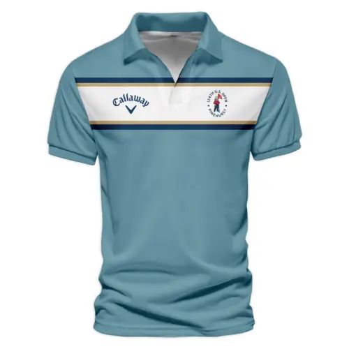 Updated Logo 125th U.S. Open Golf Sport Mostly Desaturated Dark Blue Yellow Callaway Vneck Polo Shirt Style Classic