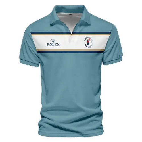 Updated Logo 125th U.S. Open Golf Sport Mostly Desaturated Dark Blue Yellow Rolex Vneck Polo Shirt Style Classic