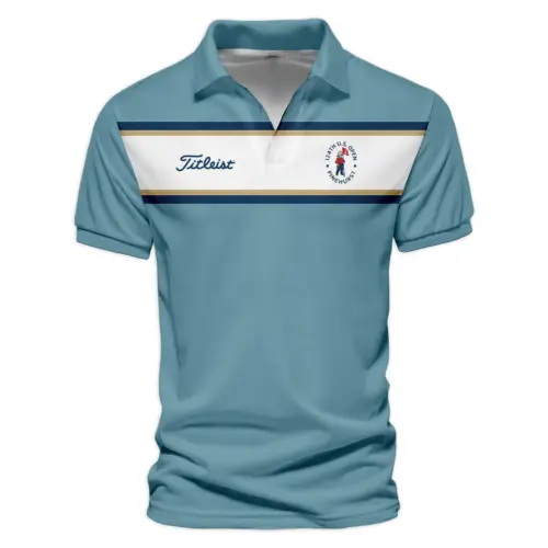 Updated Logo 125th U.S. Open Golf Sport Mostly Desaturated Dark Blue Yellow Titleist Vneck Polo Shirt Style Classic