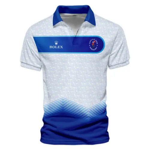 Updated Logo 125th U.S. Open Blue Gradient Pattern White  Rolex Vneck Polo Shirt Style Classic