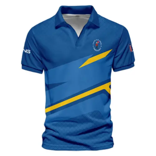 Ping Updated Logo 125th U.S. Open Blue Yellow Mix Pattern Vneck Polo Shirt Style Classic