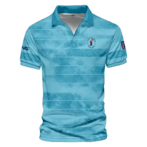 Ping Updated Logo 125th U.S. Open Blue Abstract Background Line Vneck Polo Shirt Style Classic