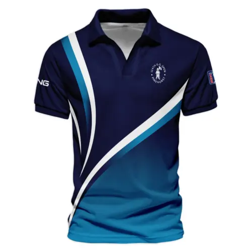 Ping Updated Logo 125th U.S. Open Dark Blue Gradient Abstract White Background  Vneck Polo Shirt Style Classic