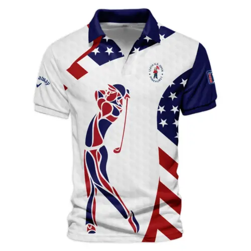 Updated Logo 125th U.S. Open Callaway Blue Red Golf Pattern White Flag Vneck Polo Shirt Style Classic