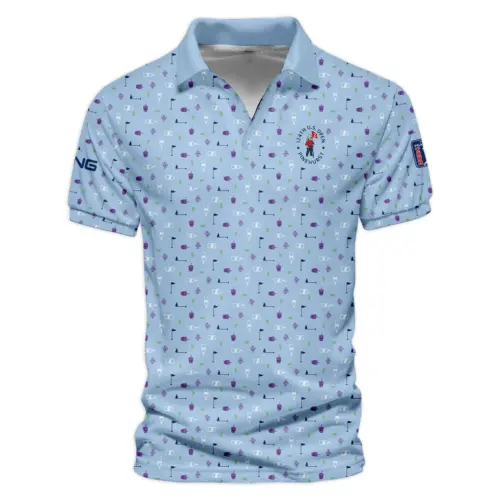 Updated Logo 125th U.S. Open Ping Golf Icons Pattern Light Blue Vneck Polo Shirt Style Classic