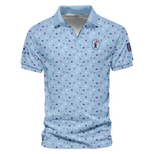 Updated Logo 125th U.S. Open Rolex  Golf Icons Pattern Light Blue Vneck Polo Shirt Style Classic