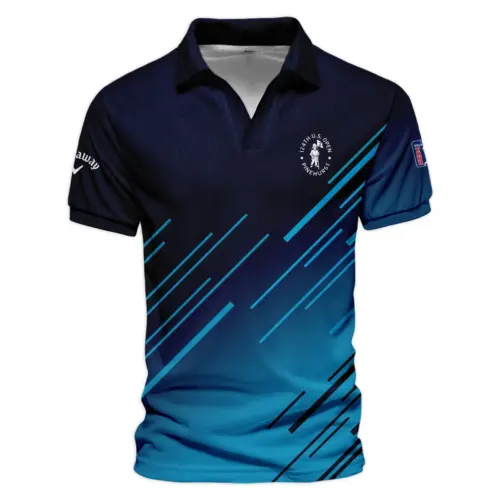 Updated Logo 125th U.S. Open Callaway Dark Blue Line Pattern Vneck Polo Shirt Style Classic
