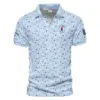 Updated Logo 125th U.S. Open Light Blue Golf Purple Patern Background Rolex Vneck Polo Shirt Style Classic