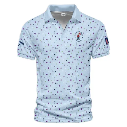 Updated Logo 125th U.S. Open Light Blue Golf Purple Patern Background Callaway Vneck Polo Shirt Style Classic