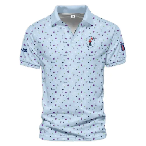 Updated Logo 125th U.S. Open Light Blue Golf Purple Patern Background Ping Vneck Polo Shirt Style Classic