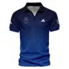 Update Logo 2025 PGA Championship Callaway Blue Gradient Abstract Stripes  Vneck Polo Shirt Style Classic Polo Shirt For Men