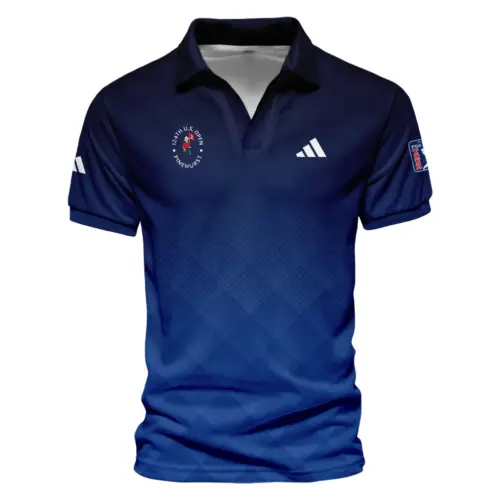 Updated Logo 125th U.S. Open Adidas Dark Blue Gradient Stripes Pattern Vneck Polo Shirt Style Classic Polo Shirt For Men