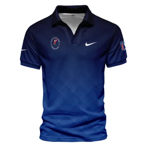 Updated Logo 125th U.S. Open Nike Dark Blue Gradient Stripes Pattern Vneck Polo Shirt Style Classic Polo Shirt For Men