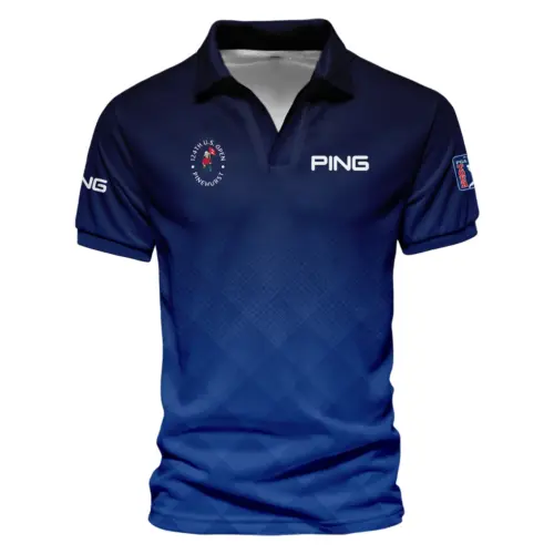 Updated Logo 125th U.S. Open Ping Dark Blue Gradient Stripes Pattern Vneck Polo Shirt Style Classic Polo Shirt For Men