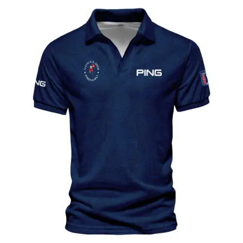 Ping Updated Logo 125th U.S. Open Stars Gradient Pattern Dark Blue Vneck Polo Shirt Style Classic Polo Shirt For Men