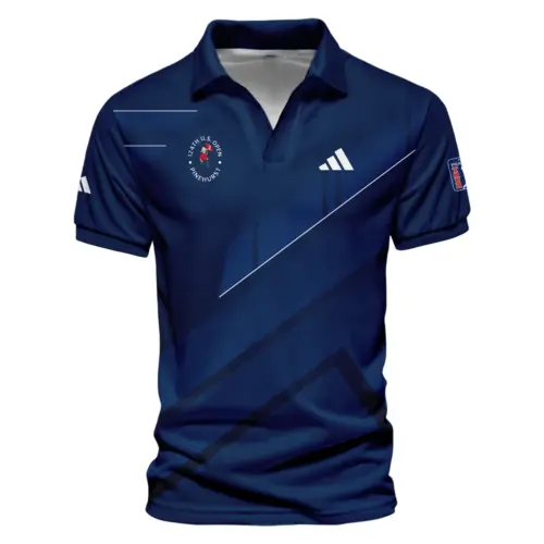 Adidas Updated Logo 125th U.S. Open Blue Gradient With White Straight Line Vneck Polo Shirt Style Classic Polo Shirt For Men