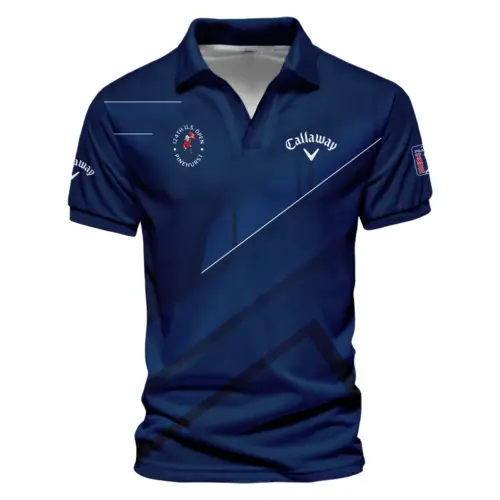 Callaway Updated Logo 125th U.S. Open Blue Gradient With White Straight Line Vneck Polo Shirt Style Classic Polo Shirt For Men