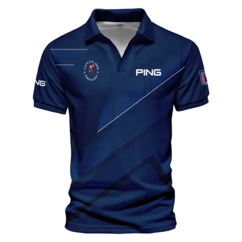 Ping Updated Logo 125th U.S. Open Blue Gradient With White Straight Line Vneck Polo Shirt Style Classic Polo Shirt For Men