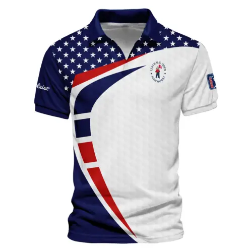 Titleist Updated Logo 125th U.S. Open Blue Yellow Mix Pattern Vneck Polo Shirt Style Classic