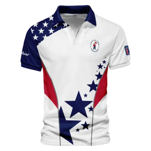 Titleist Updated Logo 125th U.S. Open Blue Abstract Background Line Vneck Polo Shirt Style Classic