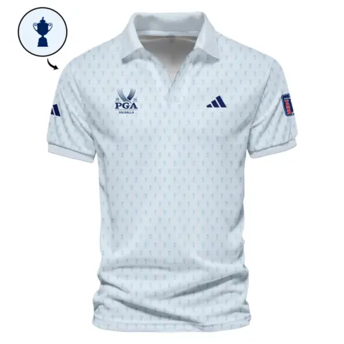 Golf Pattern Cup White Mix Light Blue Update Logo 2025 PGA Championship Adidas Vneck Polo Shirt Style Classic Polo Shirt For Men