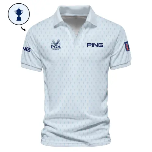 Golf Pattern Cup White Mix Light Blue Update Logo 2025 PGA Championship Ping Vneck Polo Shirt Style Classic Polo Shirt For Men