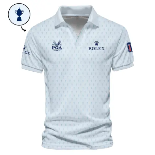 Golf Pattern Cup White Mix Light Blue Update Logo 2025 PGA Championship Rolex Vneck Polo Shirt Style Classic Polo Shirt For Men