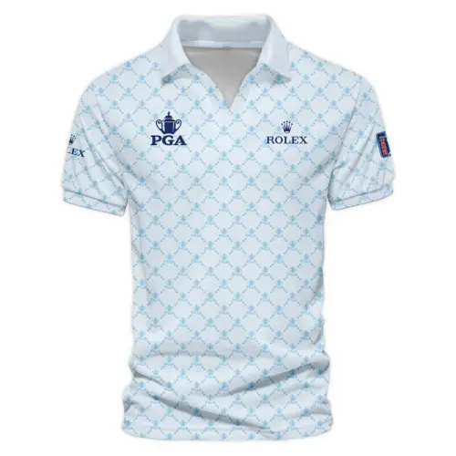 Golf Sport Pattern Light Blue Style Update Logo 2025 PGA Championship Rolex Vneck Polo Shirt Style Classic