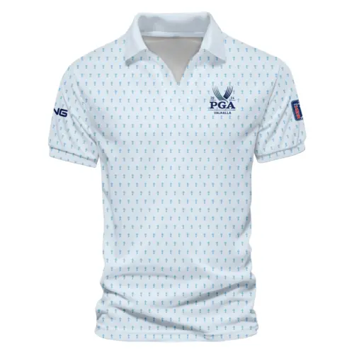 Golf Pattern Light Blue Cup Update Logo 2025 PGA Championship Ping Vneck Polo Shirt Style Classic Polo Shirt For Men