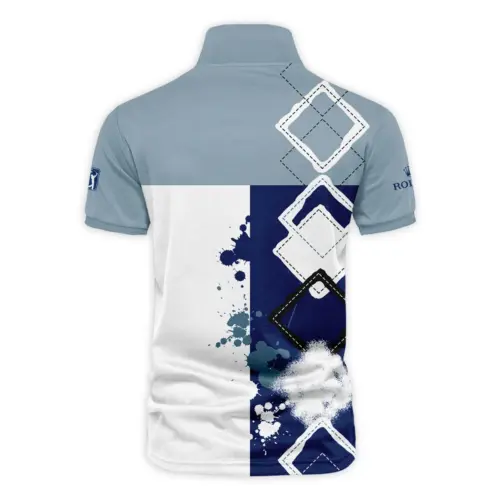 Update Logo 2025 PGA Championship Rolex Blue White Brush Line Vneck Polo Shirt Style Classic Polo Shirt For Men